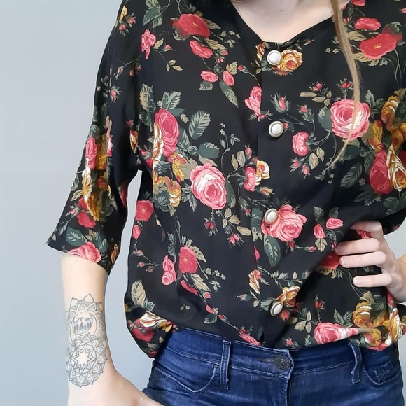 Vintage floral patterned button up blouse - Picture 1 of 5